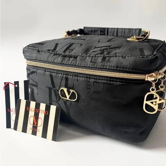 Valentino Black Canvas Vanity Bag with Gold Hardware - Picture 1 of 10